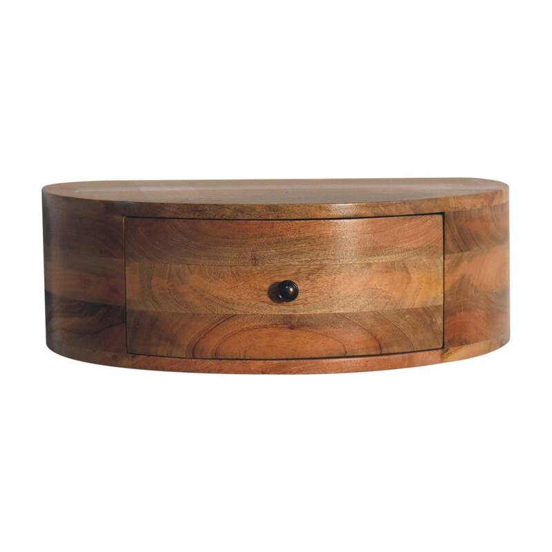HomeRoots 22" Brown Solid Wood Round One Drawer Floating Nightstand