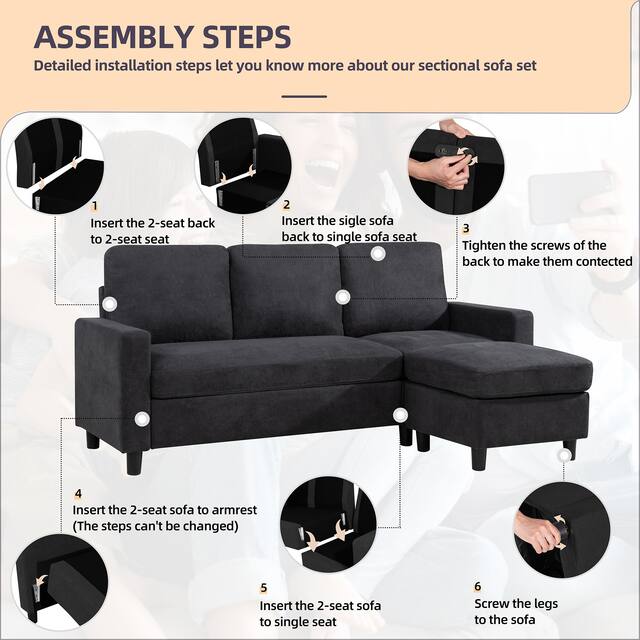 Futzca Modern L-shaped Convertible Sectional Sofa w/ Reversible Chaise