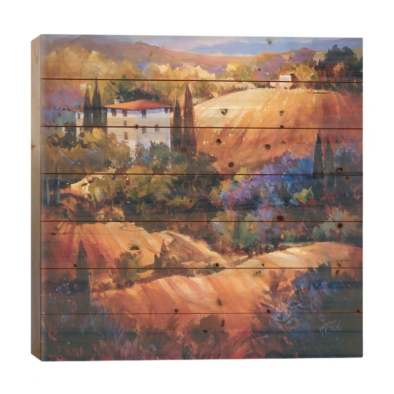 Evening Glow Tuscany Print On Wood by Nancy O'Toole - Multi-Color - 26x26x1.5