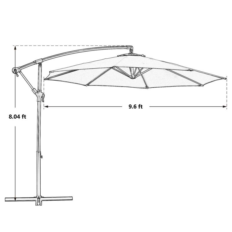 Clihome 10Ft Outdoor Crank Cantilever Patio Umbrella Without Base
