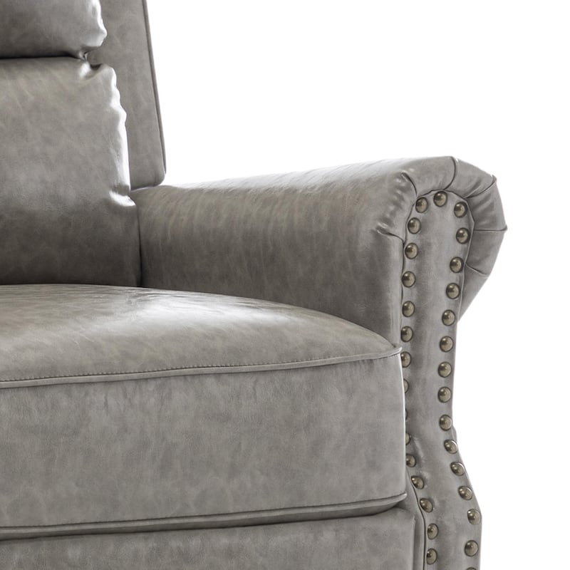 Mid-Century Nailhead PU Leather Linen Recliner