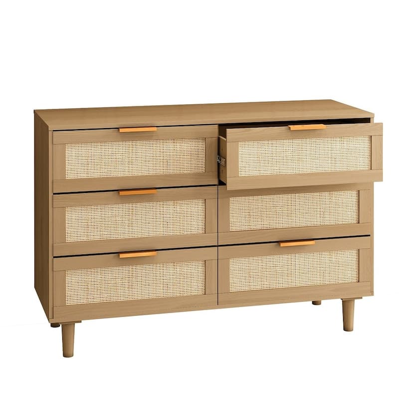 Modern Natural Rattan Dresser with 6 Drawers for Bedroom