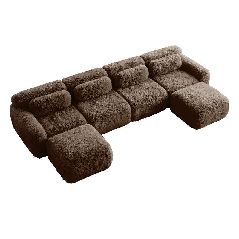 Homy Casa Chocolate Plush Fabric Non-Slip Modular Floor Sofa Sectional