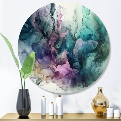 Designart "Green Purple Marbled Symphony" Abstract Marble Metal Round Wall Art