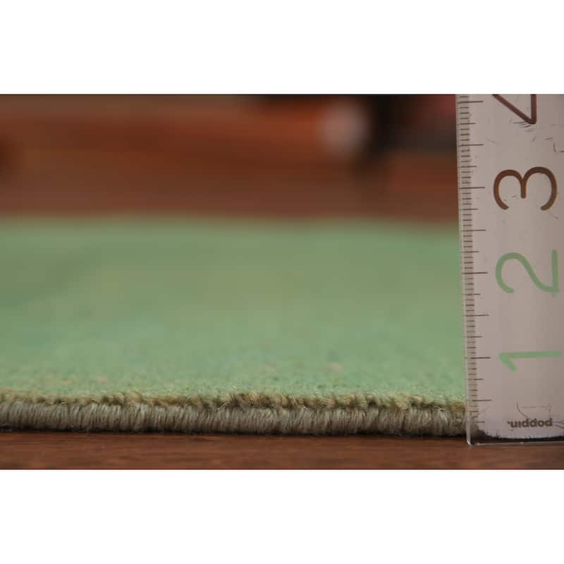 Green Modern Gabbeh Runner Rug Hand-Knotted Wool Carpet - 2'11" x 9'6"