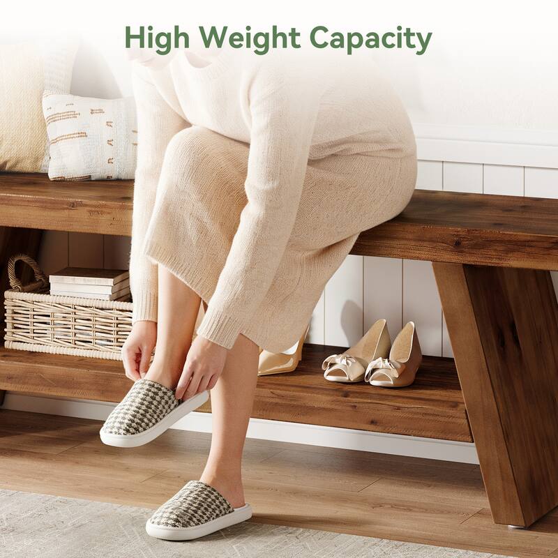 2 Tier Shoe Rack Bench for Entryway, Bedroom, Living Room, Solid Wood Bench Indoor with Storage Shelves