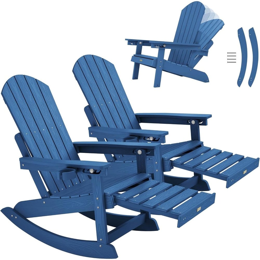 WINSOON HIPS Outdoor Rocking Chair with Adjustable Backrest and Retractable Ottoman-Set of 2