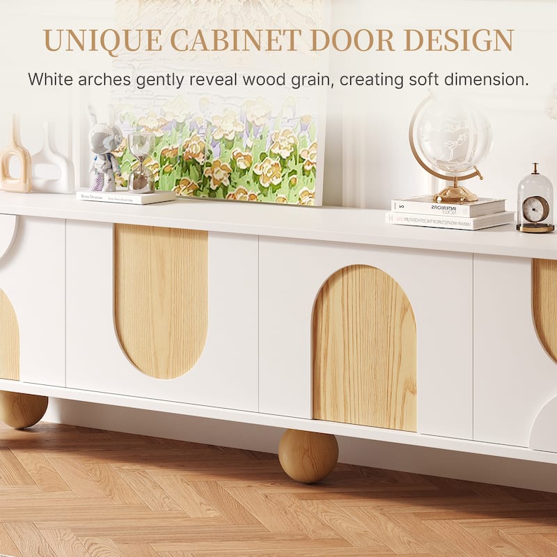 78.74'' Modern White Wood TV Stands with Storages, Mid Century Media Console for Livingroom, Cream White & Natural Wood - 78.74"