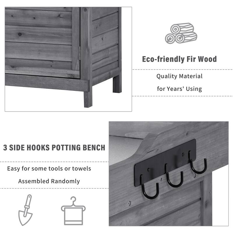 Leisure Zone Outdoor 39" Potting Bench Table with Shelves and Side Hook
