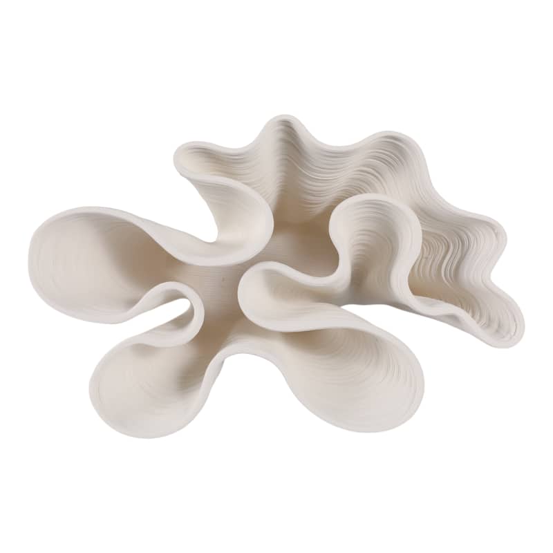 Porcelain Modern Decorative Vase Abstract Ruffled Design - 8" Ivory