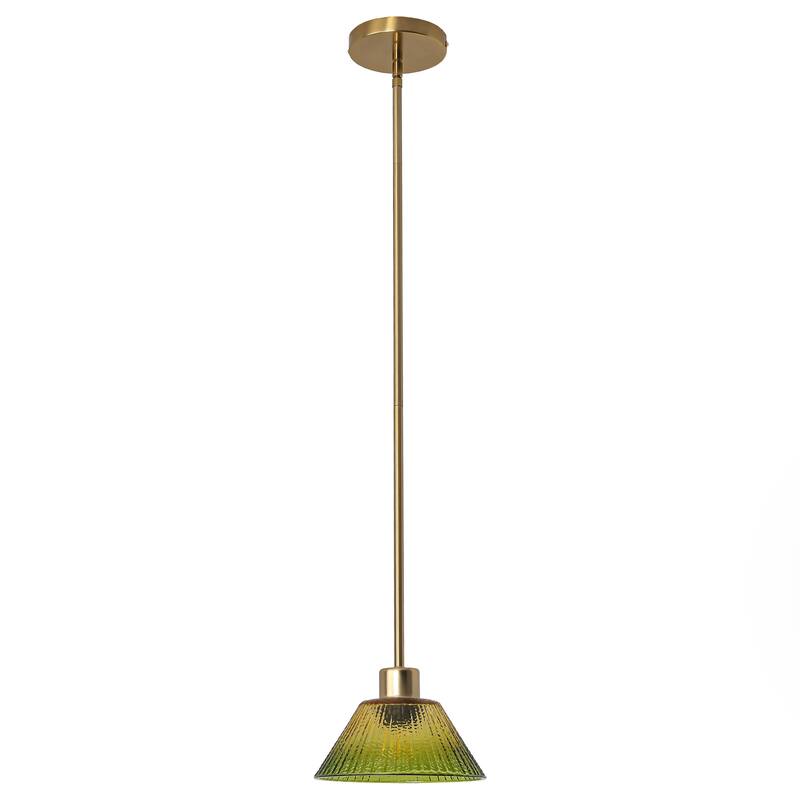 8" Wide Vintage Gold 1-light Green Glass Pendant Light