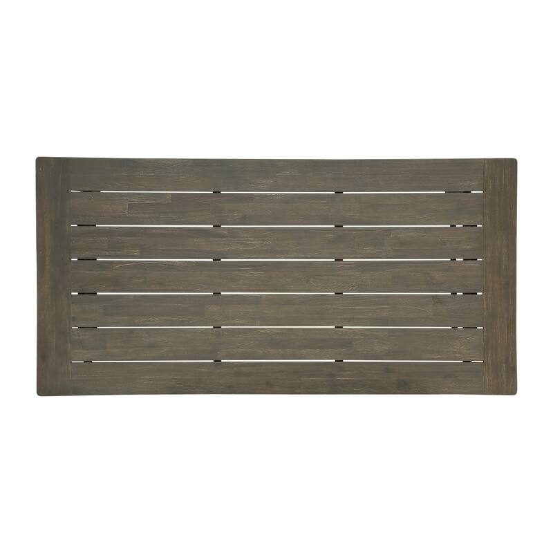 Outdoor Acacia Wood Dining Table, Sandblast Gray Finish and Black