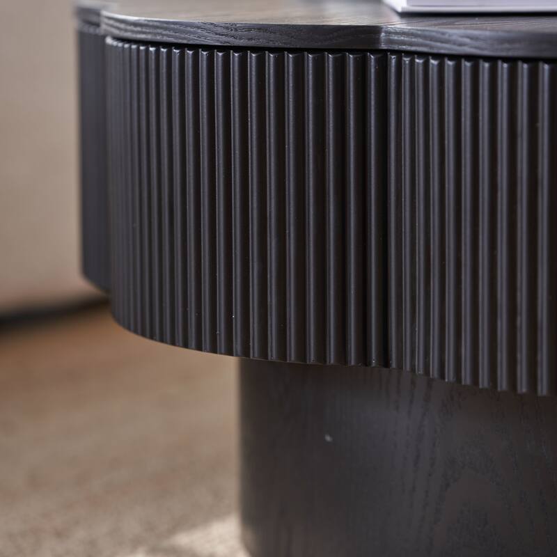 31.50" Modern Flower Shaped Coffee Table, Plum Blossom Shaped Coffee Table with Storage - Natural Wood Veneer