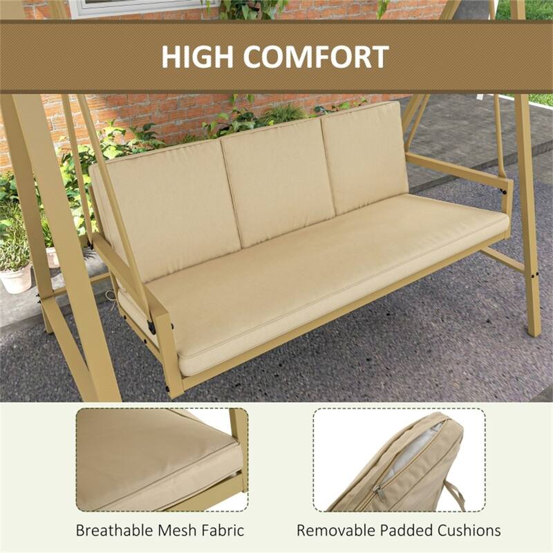 3-Seater Outdoor Patio Swing Chair with Adjustable Canopy - 78.75" W x 49.25" D x 69" H