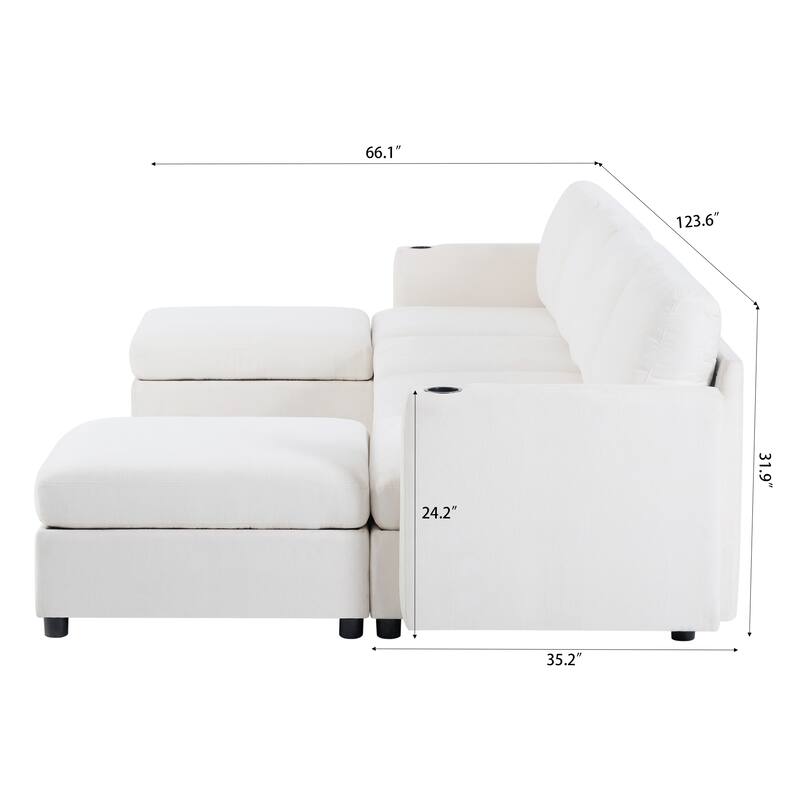 123.6" Chenille U-Shaped Sectional Sofa with Storage and Ottoman, 6-Seater