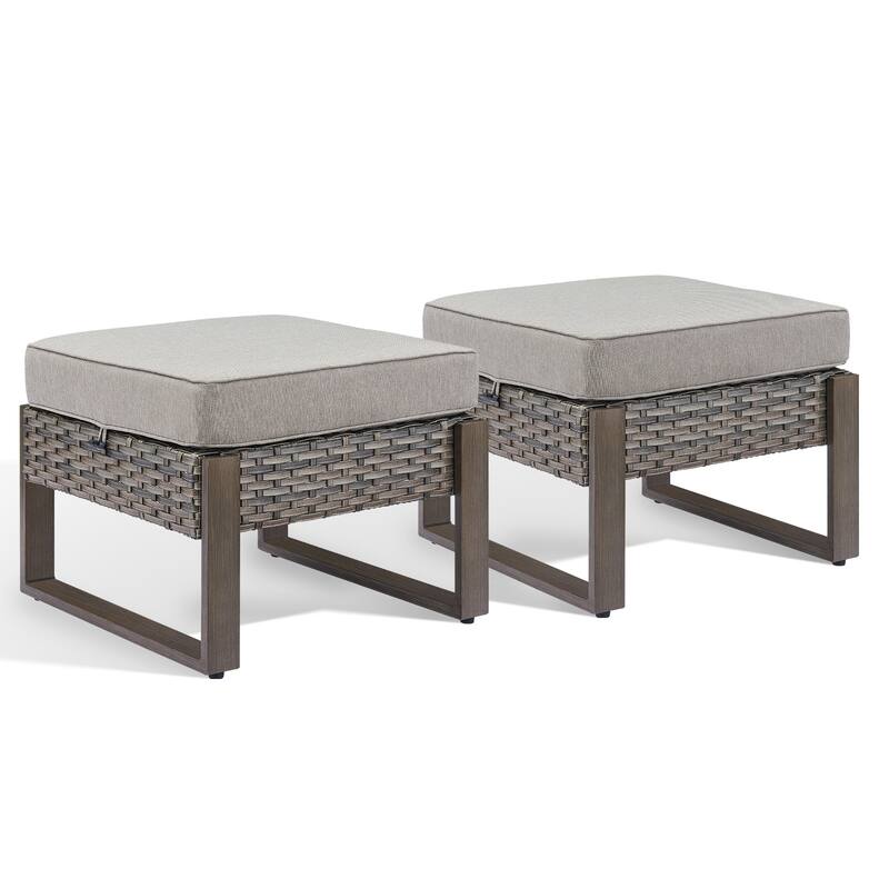 Gymojoy 2 Wicker Ottomans w/Removable Cushions