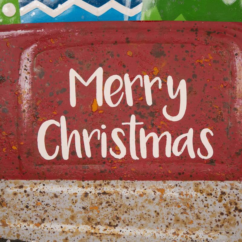 Glitzhome 32"H Rusty Metal Christmas Truck Yard Stake or Standing Decor or Wall Decor