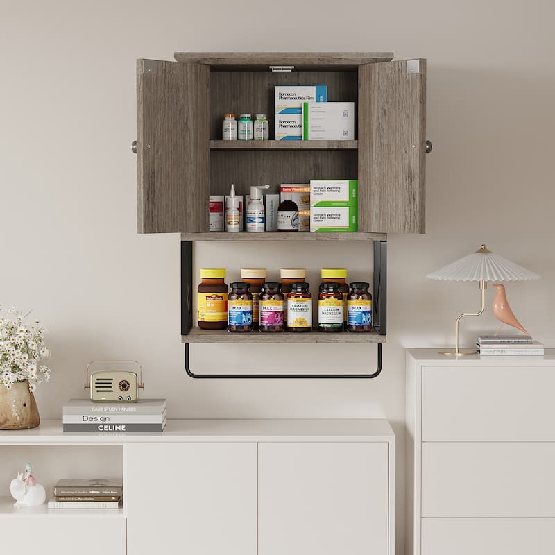 Futzca Bathroom Wall Cabinet with Towels Bar, Storage Medicine Cabinet