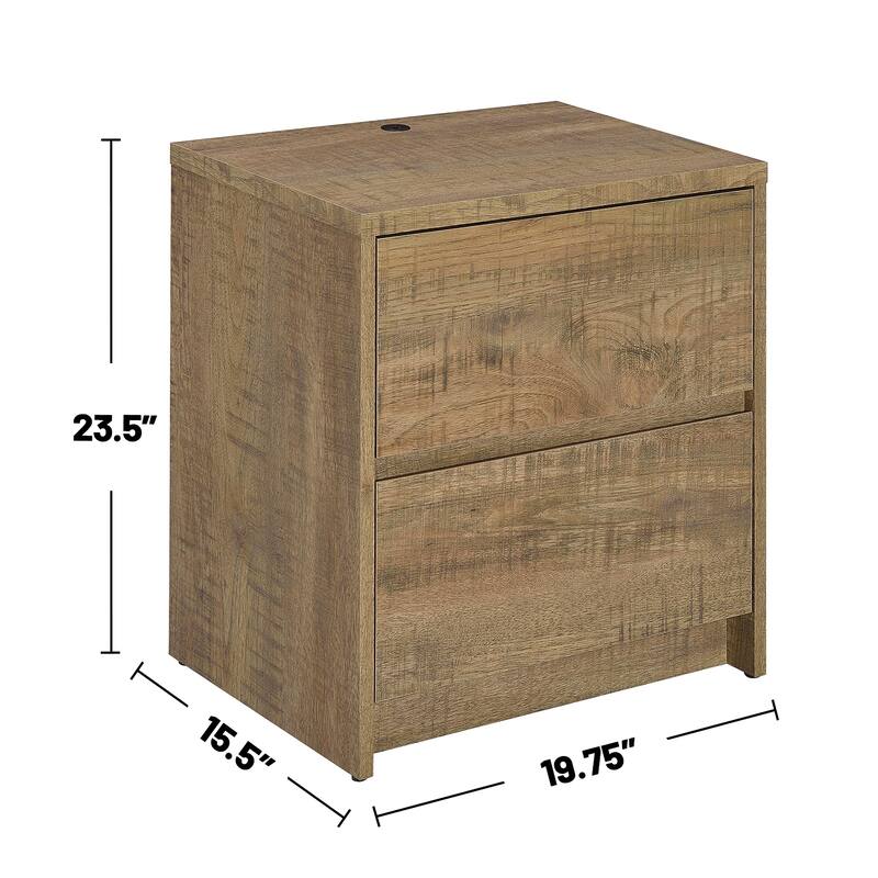 2 Drawers Wooden Nightstand with LED Lights and USB