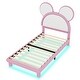 preview thumbnail 20 of 24, Upholstered Bed Frame with Cartoon Ears Shaped Headboard and LED Light Underneath, Twin/Full Size Platform Bed with Support Legs
