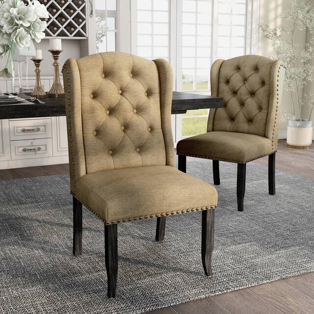 Furniture of America Tays Rustic Linen Dining Chairs (Set of 2) - Brown Gold