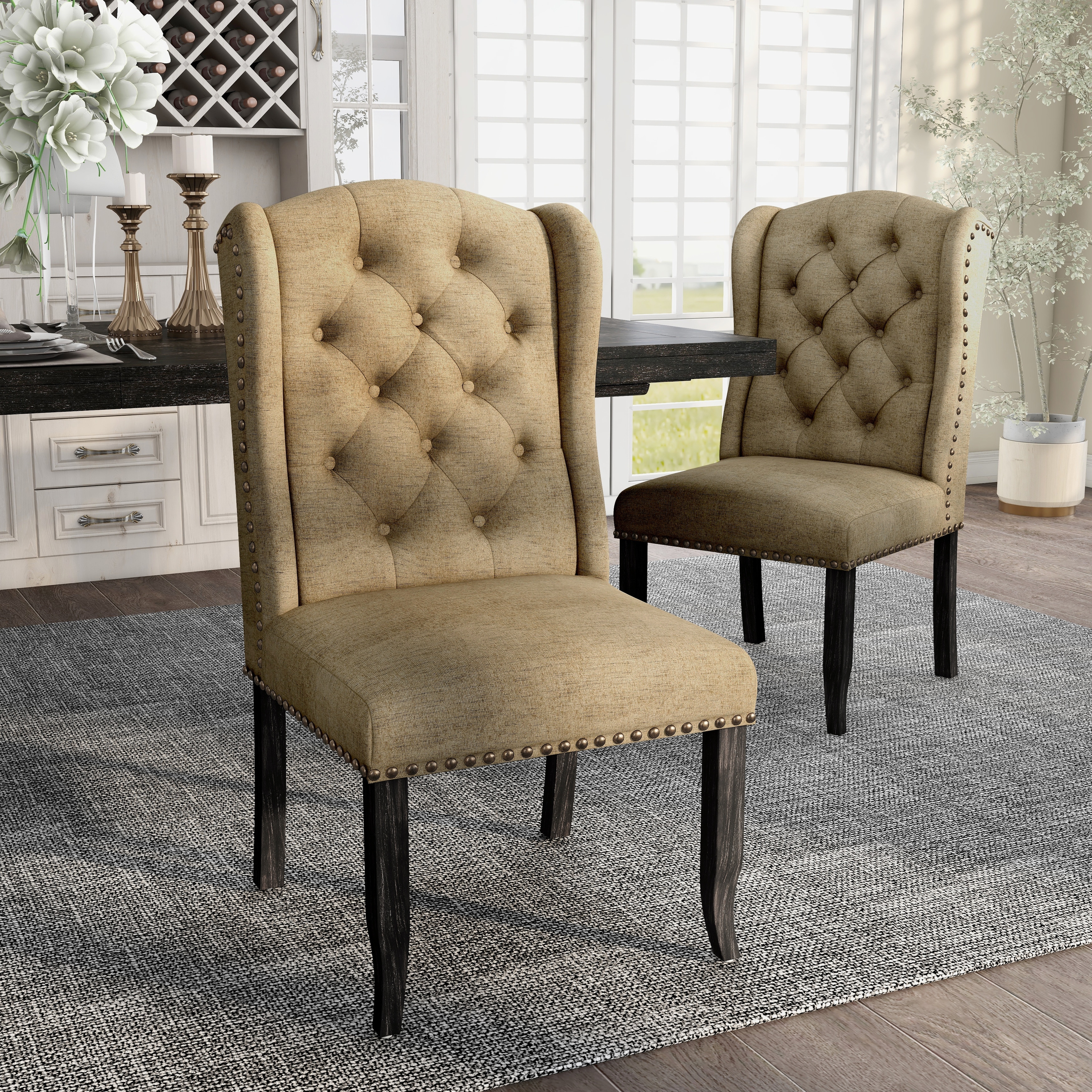 Furniture of america tays rustic on sale linen fabric dining chairs