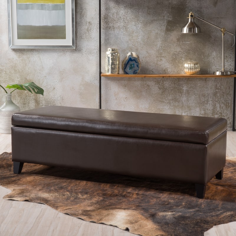 York Bonded Leather Storage Ottoman Bench by Christopher Knight Home - Brown - Medium