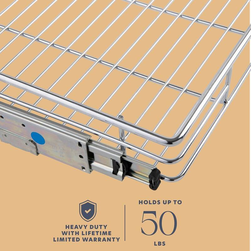 HOLD N' STORAGE Pull Out Cabinet Organizer 24”W x 21”D - Steel Metal cabinet drawers slide out, Chrome Finish