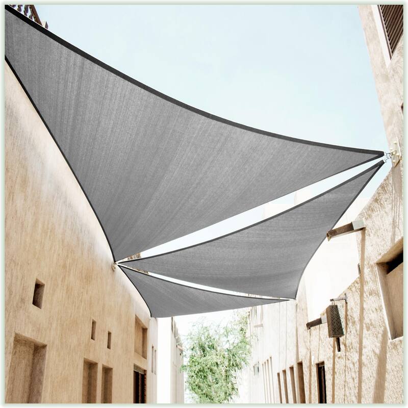 ColourTreeUSA Triangle Sun Shade Sail HDPE Mesh Fabric Screen Canopy UV Block 190 GSM - 24' x 24' x 24' - Grey