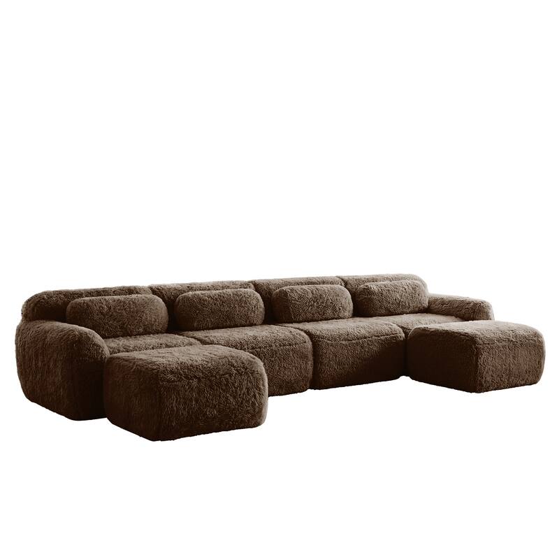 Homy Casa Chocolate Plush Fabric Non-Slip Modular Floor Sofa Sectional