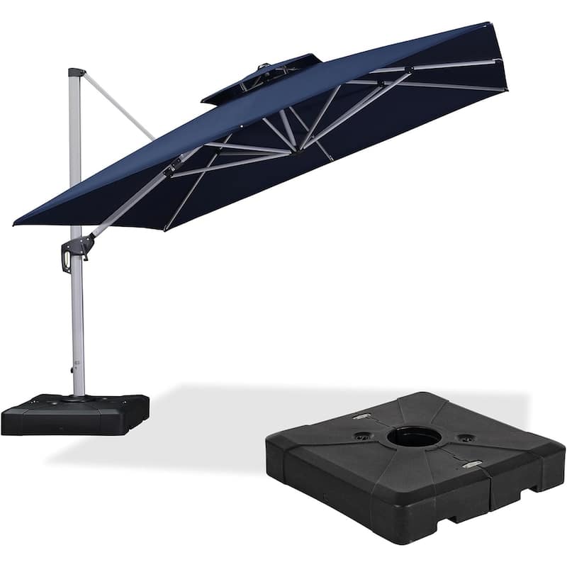 PURPLE LEAF 11ft Square Patio Cantilever Umbrella with Base - Navy Blue