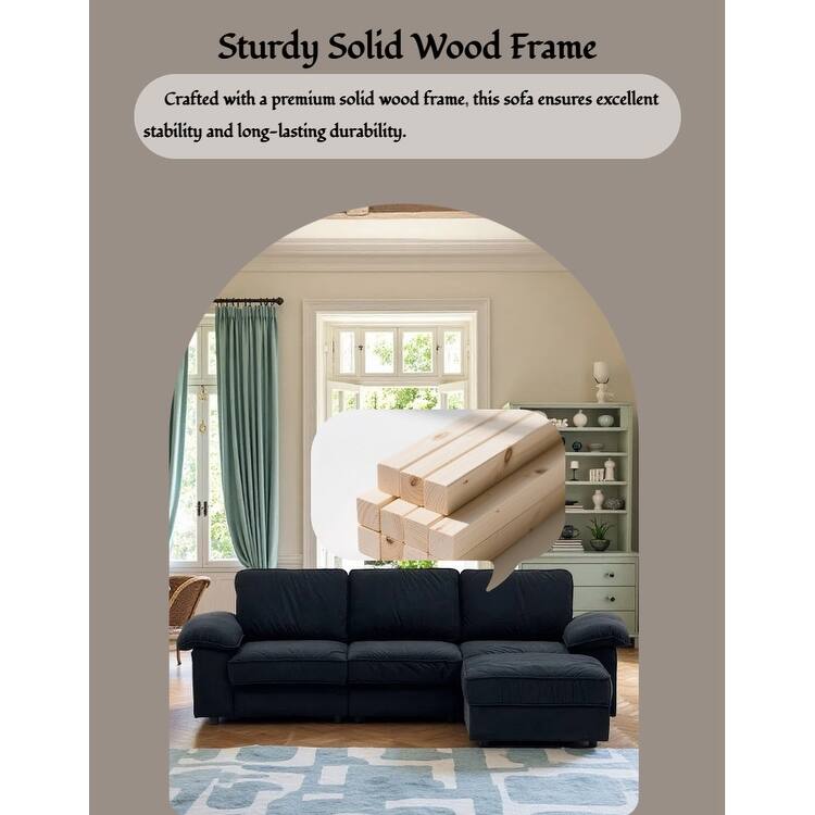 Upholstered L-Shaped Sectional Sofa Couch with Ottoman, Modern Fabric Deep Seat Sofa