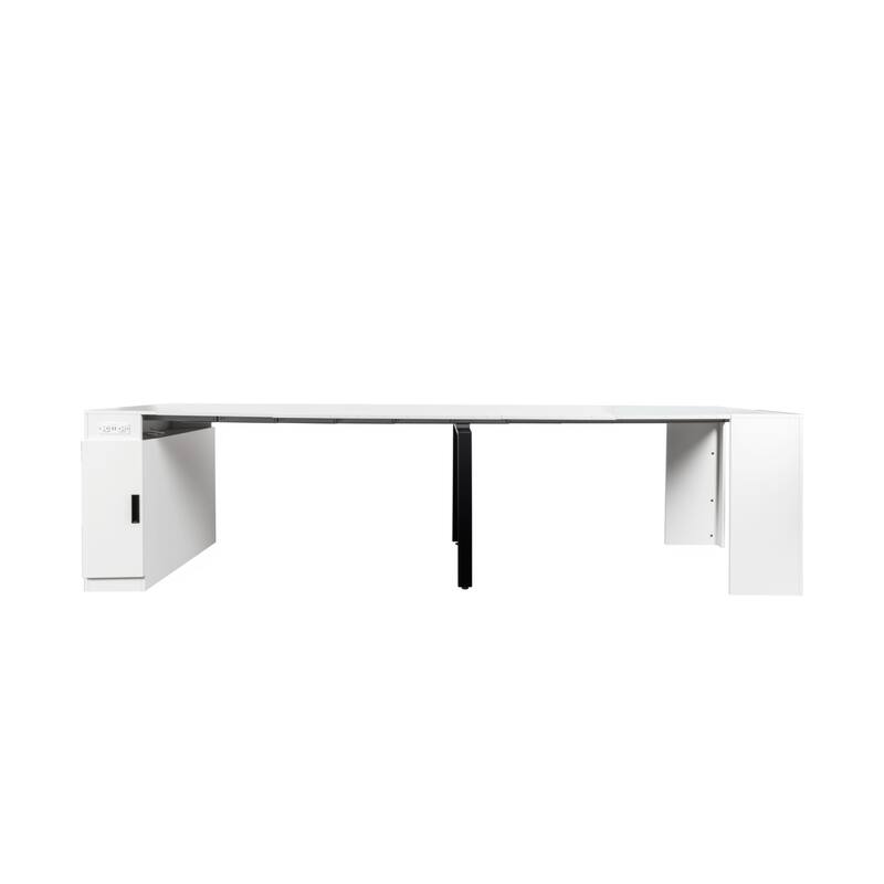 Modern Multifunctional Extendable Dining Table With Outlet,Space Saving Expanding Table With Storage