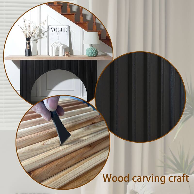 66" Length Modern Minimalist Console Table with Black Arch Base and Natural Wood Top