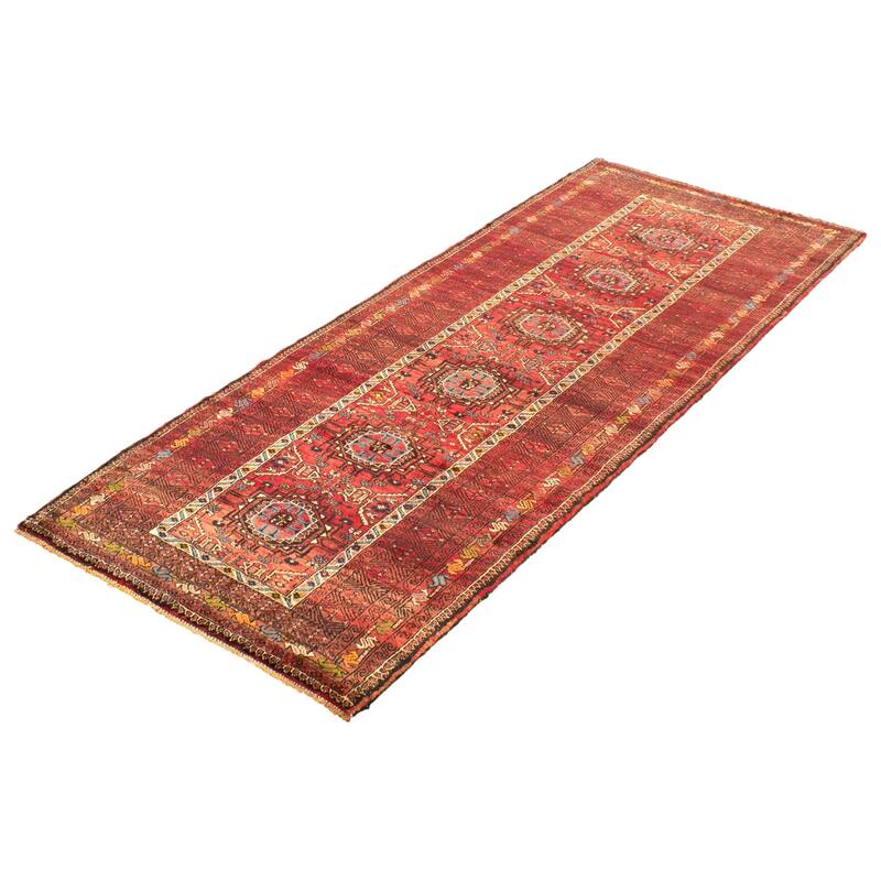 Hand-knotted Authentic Turkish Red Wool Rug - 3'11" x 10'2" Runner/3'11 x 10'2