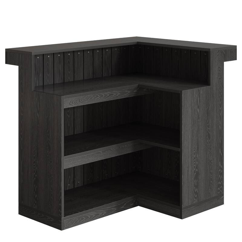 Home Bar Unit, Corner Liquor Bar Table with Storage Shelves & Wine Glass Holder, Pub Reception Accent Cabinet Desk