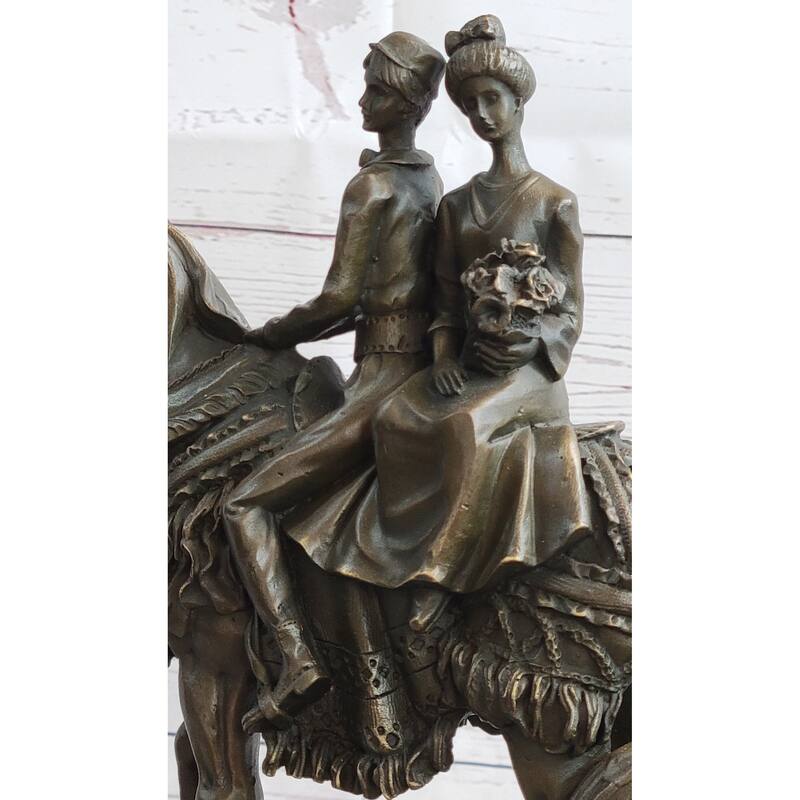 Elegant Bride And Groom On Imitative Horse Back Solid Bronze Sculpture By Milo Hand Made