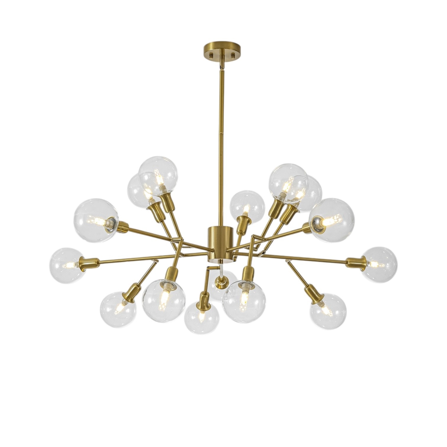 Rennnsan 47 in. 15-Light Modern Brass Glass Globe Bubble Chandelier with Adjustable Metal Arms - 47.2 in. Dia × 6.3 in. H