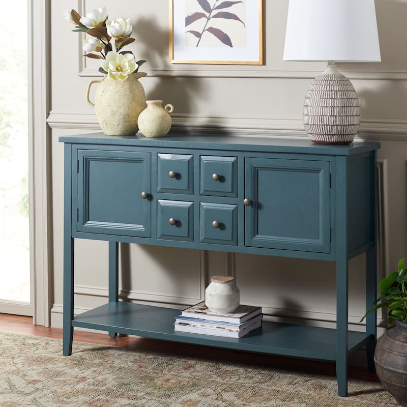SAFAVIEH Milenija Oak Finish Storage Sideboard - 45.7" x 15" x 34" - 17Wx48Dx22H - Quartz Grey/Oak Top