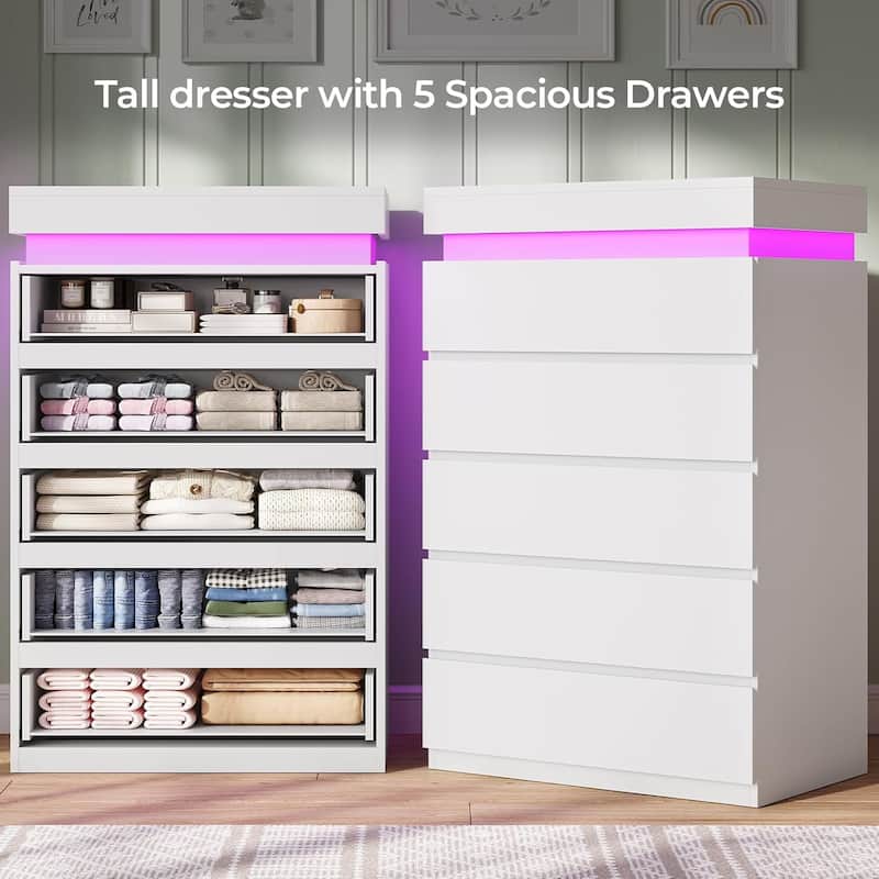 Bedroom Dresser Drawers with LED Light Power Outlet Chest of Drawer