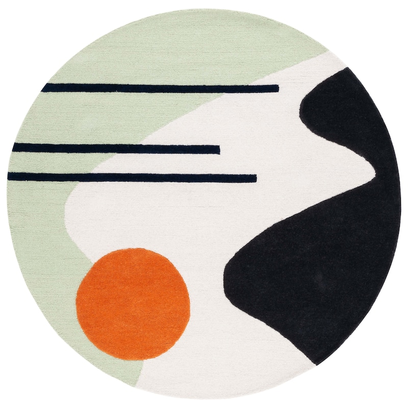 SAFAVIEH Handmade Rodeo Drive Mya Mid-Century Modern Wool Rug - 6' Round - Green/Black
