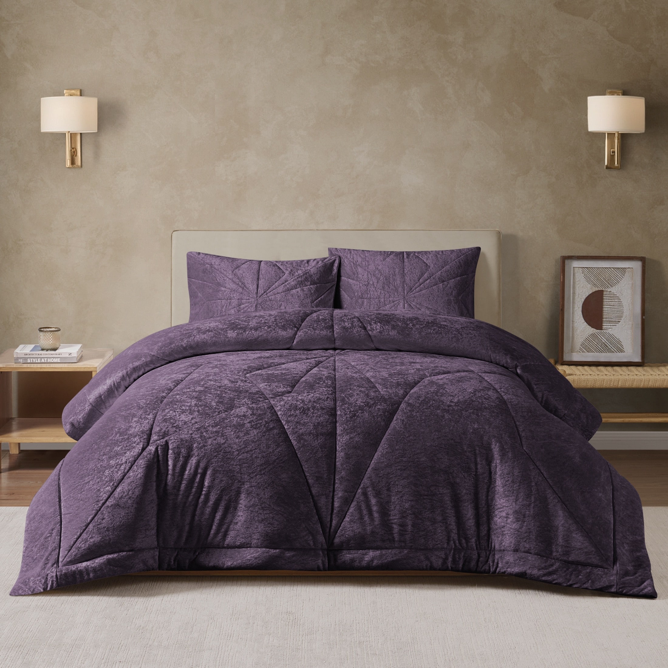 Gabriel 2pc/3pc Reversible Crushed Velvet Geometric Quilted Comforter Set