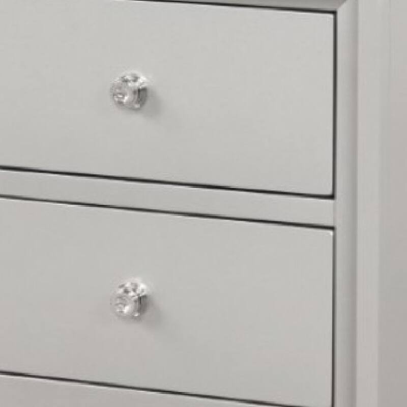 Broy Nightstand, 2 Drawers, Crystal Knobs, Champagne Gray Wood 25 Inch
