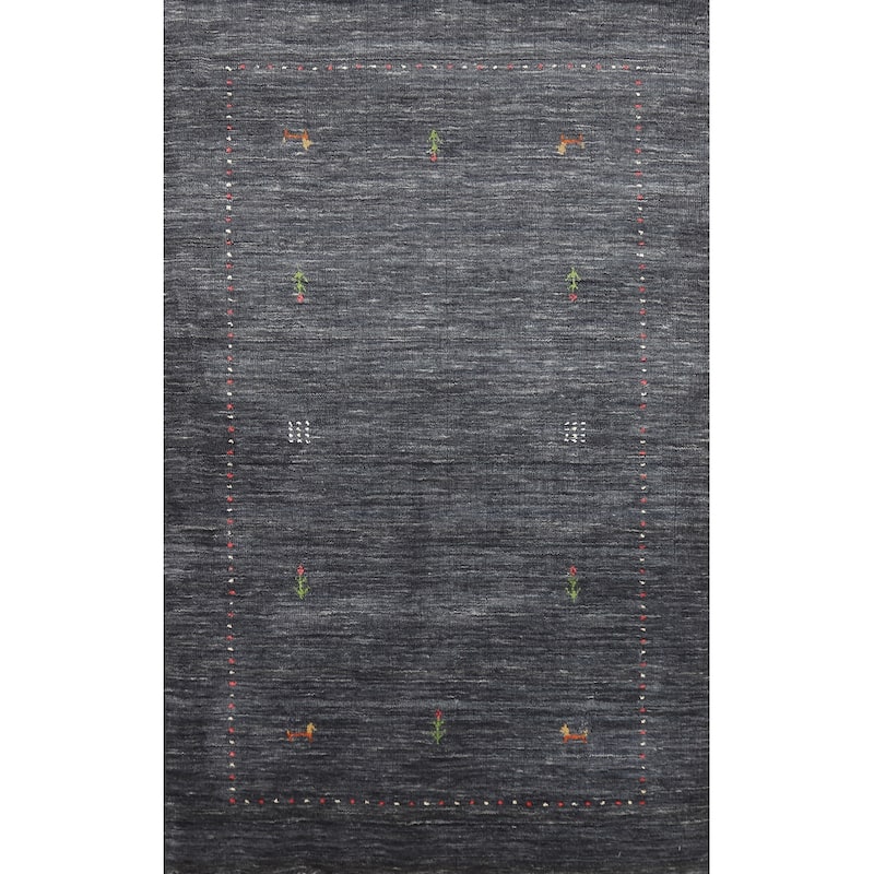 Hand Knotted Oriental 100% Wool Carpet Tribal Animal Pictorial Greys & Charcoal Gabbeh Area Rug - 4' 11'' X 3' 0''