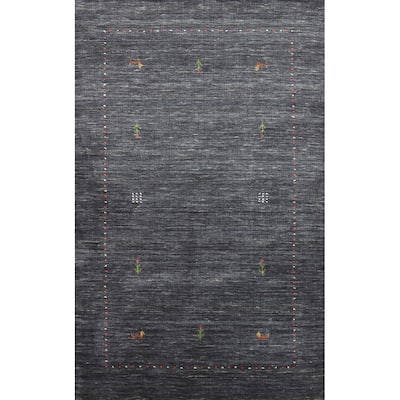 Hand Knotted Oriental 100% Wool Carpet Tribal Animal Pictorial Greys & Charcoal Gabbeh Area Rug - 4' 11'' X 3' 0''