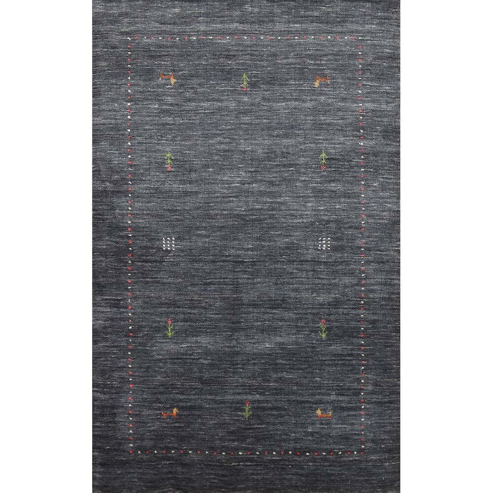 Hand Knotted Oriental 100% Wool Carpet Tribal Animal Pictorial Greys & Charcoal Gabbeh Area Rug - 4' 11'' X 3' 0''