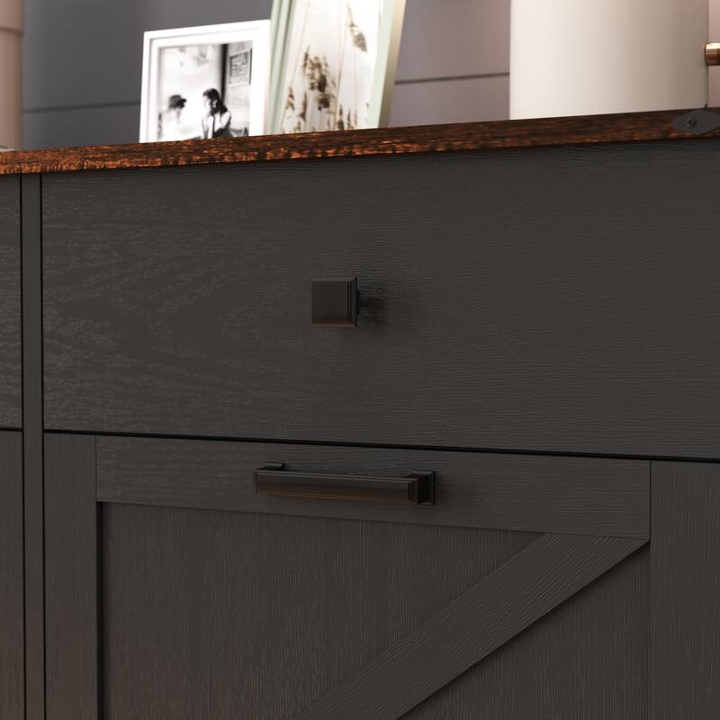 Tilt Out Trash Cabinet, Freestanding Wooden Trash Recycling Cabinet, Hidden Dual Laundry Cabinets with 2 Drawers & 2 Baskets