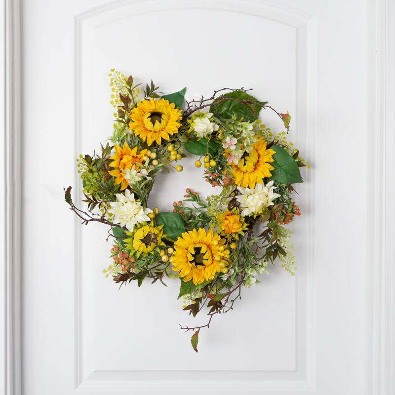 Pure Garden 22-Inch Artificial Sunflower Wreath