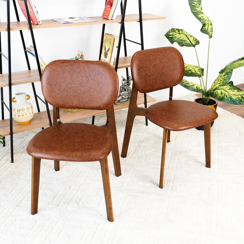 GDFStudio - Kelsey Mid-Century Modern Faux Leather Dining Chair with Solid Wood Base, Set of 2 - 21.1"W