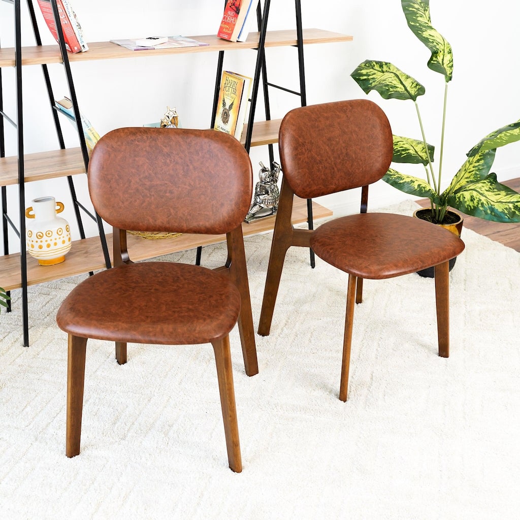 GDFStudio - Kelsey Mid-Century Modern Faux Leather Dining Chair with Solid Wood Base, Set of 2 - 21.1"W